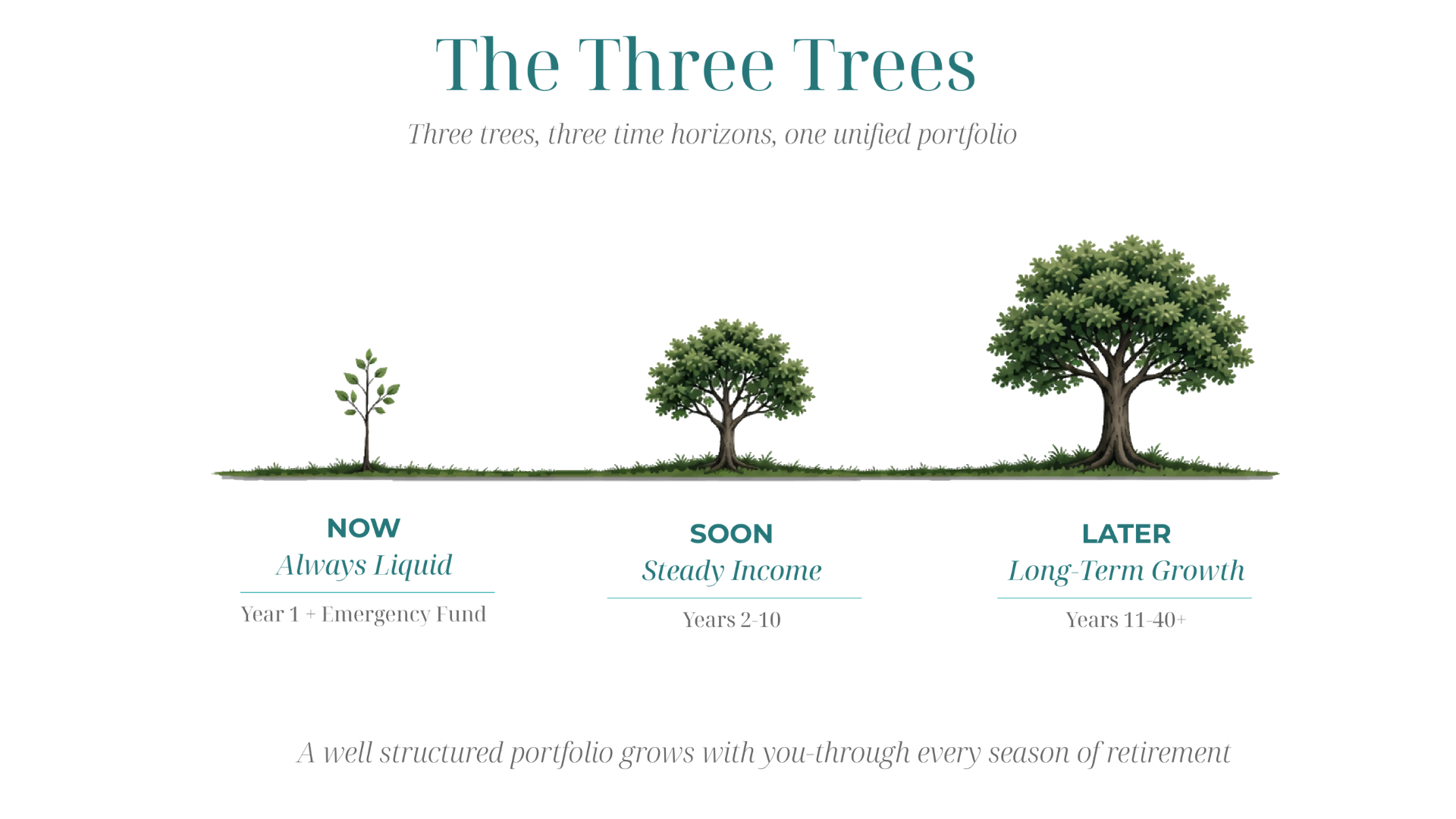 The Three Trees — Now, Soon, Later infographic